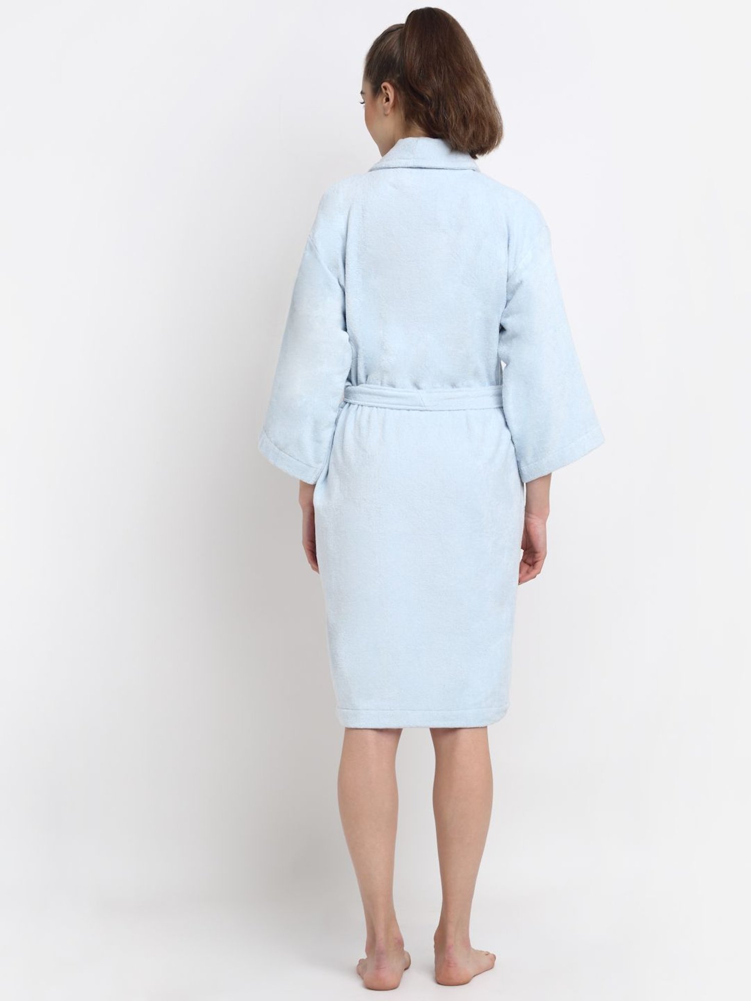 Creeva Everyday Red & Navy 225 GSM Micro Terry Bathrobe with Front Pocket & Kimono Collar