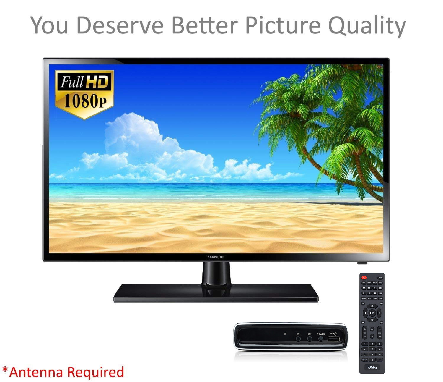 eXuby Digital Converter Box for TV + RF Cable for Watching & Recording Full HD Digital Channels for FREE - Instant & Scheduled Recording, 1080P, HDMI Output, 7 Day Program Guide & LCD Screen