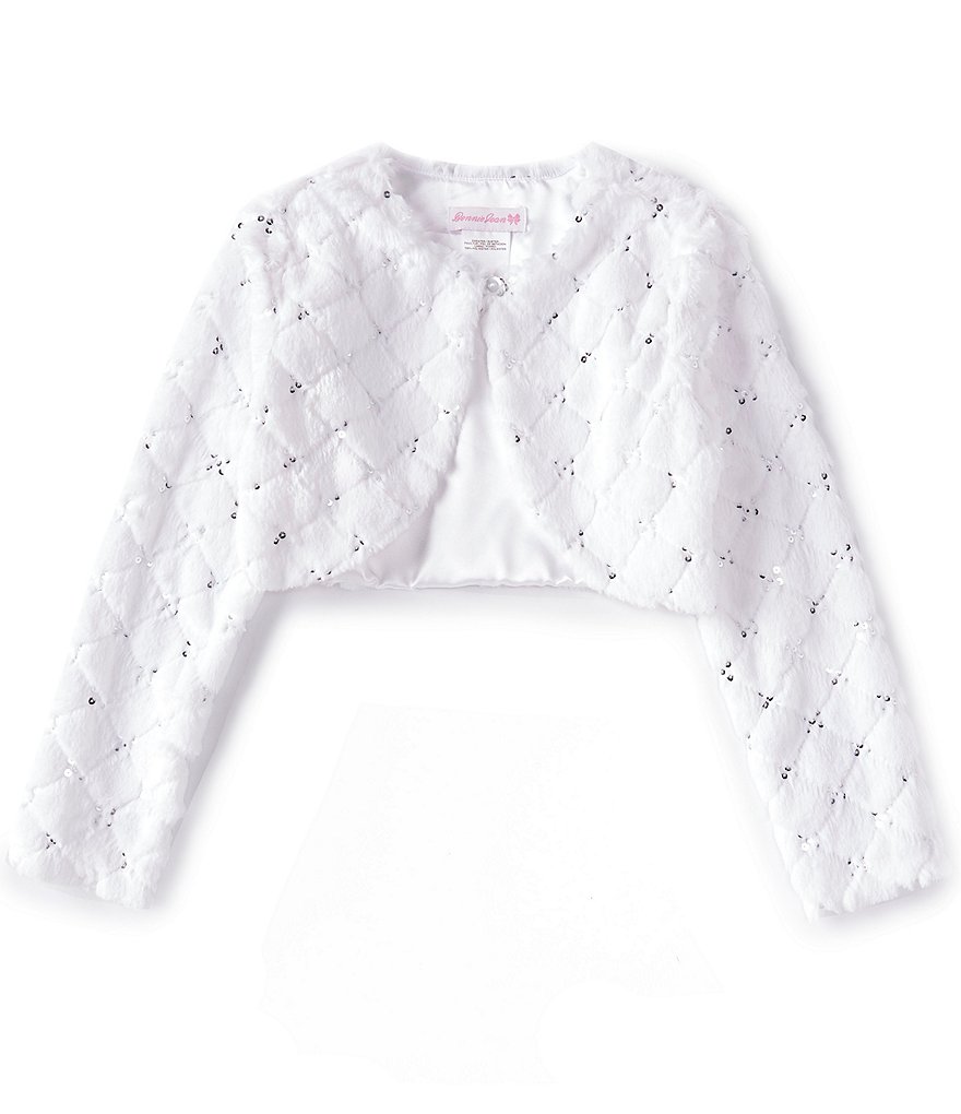 Bonnie Jean Big Girls 7-16 Long-Sleeve Sequin-Embellished Faux-Fur Bolero Jacket