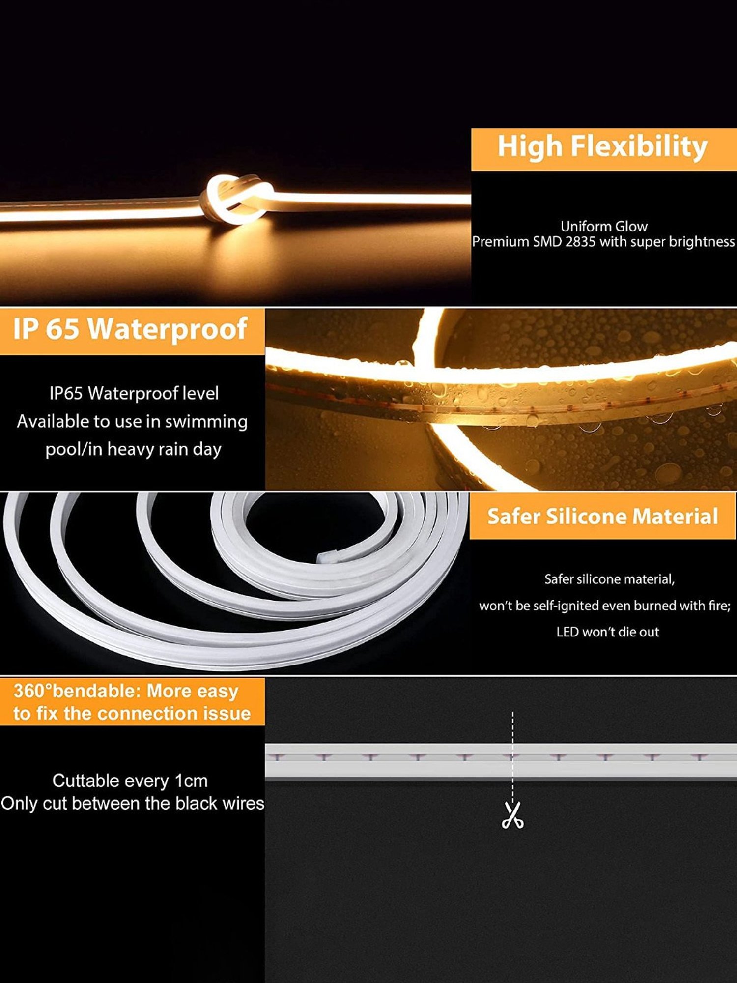 Xergy LED Neon Strip Lights 5Mtr, IP67 Waterproof Neon Rope Light for Home Decoration (Warm White)