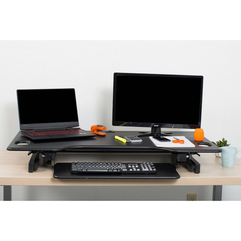46" Large Adjustable Height Standing Desk Converter with Dual Monitor Mount Arm Bundle Black - Rocelco