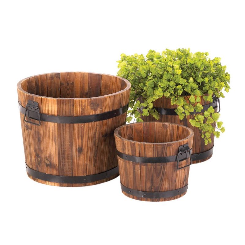 Set of 3 Indoor/Outdoor Wood Apple Barrel Planters Brown - Zings & Thingz