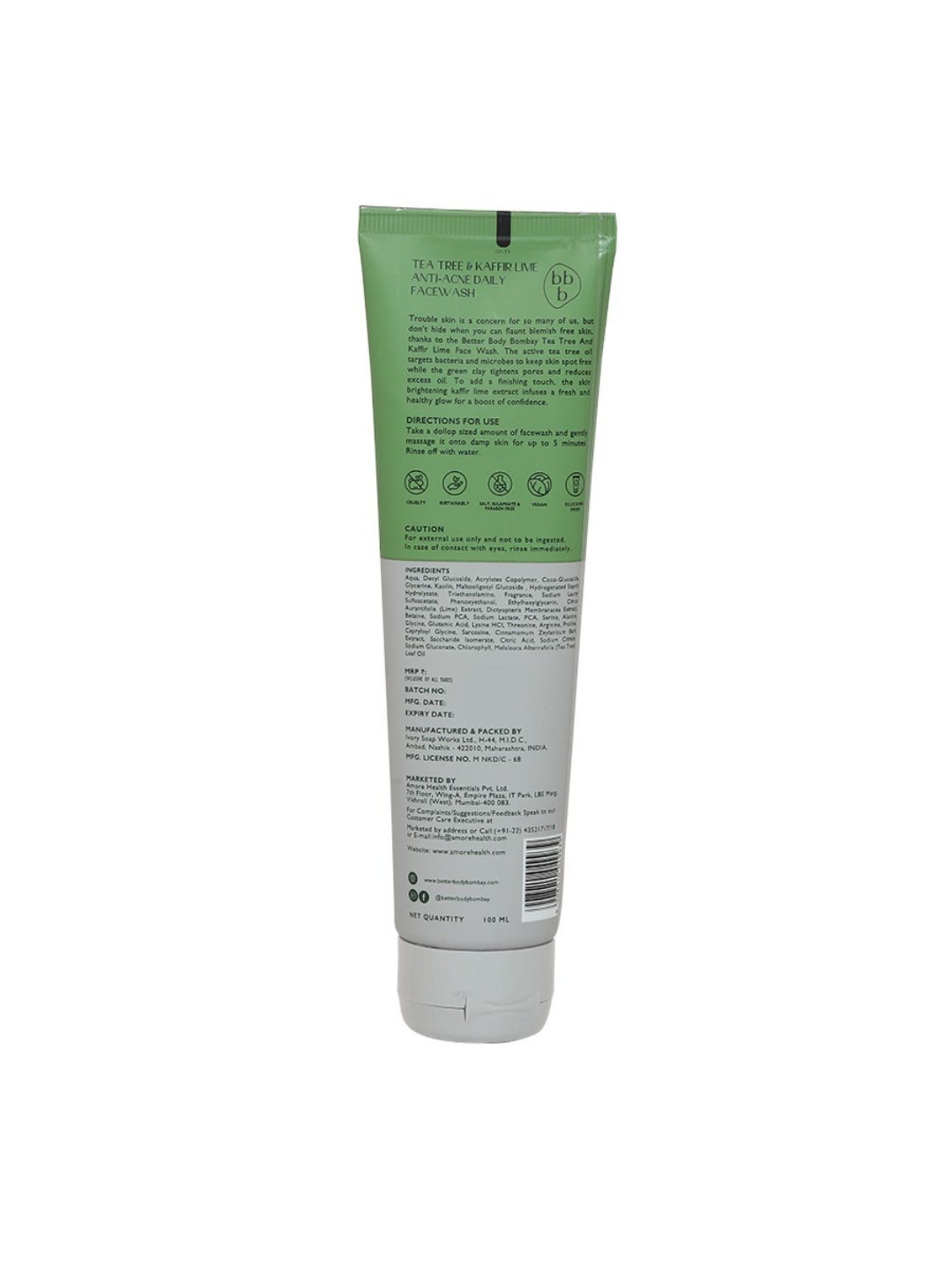 bbb Better Body Bombay Tea Tree & Kaffir Lime Anti-Acne Daily Face Wash - 100 ml
