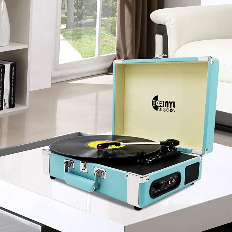 Bluetooth Turntable with Stereo Speakers3 Speed Vinyl Record Player Supporting Wireless Connection Blue