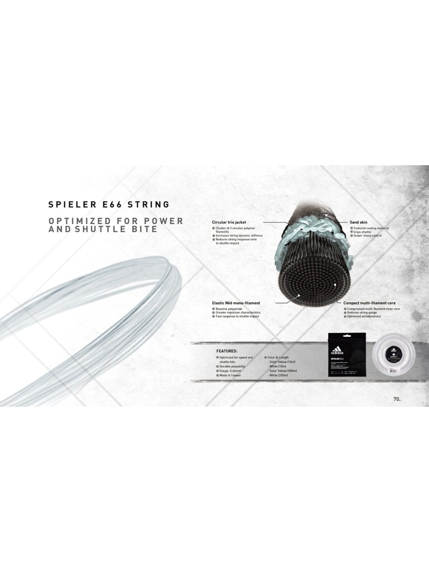 Adidas Spieler E68 White Badminton Racquet Strings (0.68 gauze)