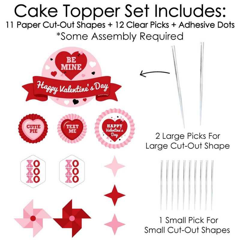 Big Dot of Happiness Conversation Hearts - Valentine's Day Party Cake Decorating Kit - Happy Valentine's Day Cake Topper Set - 11 Pieces