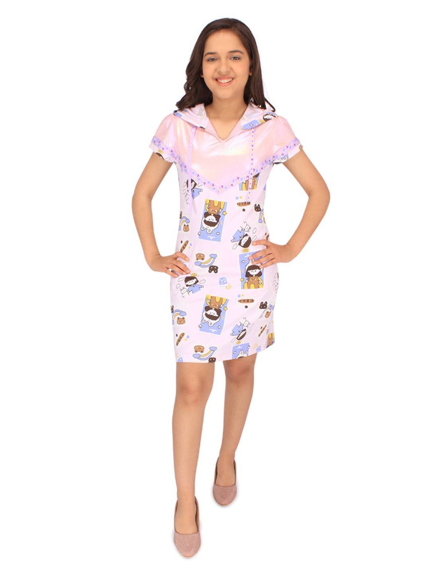 Cutecumber Kids Light Purple Printed Shift Dress