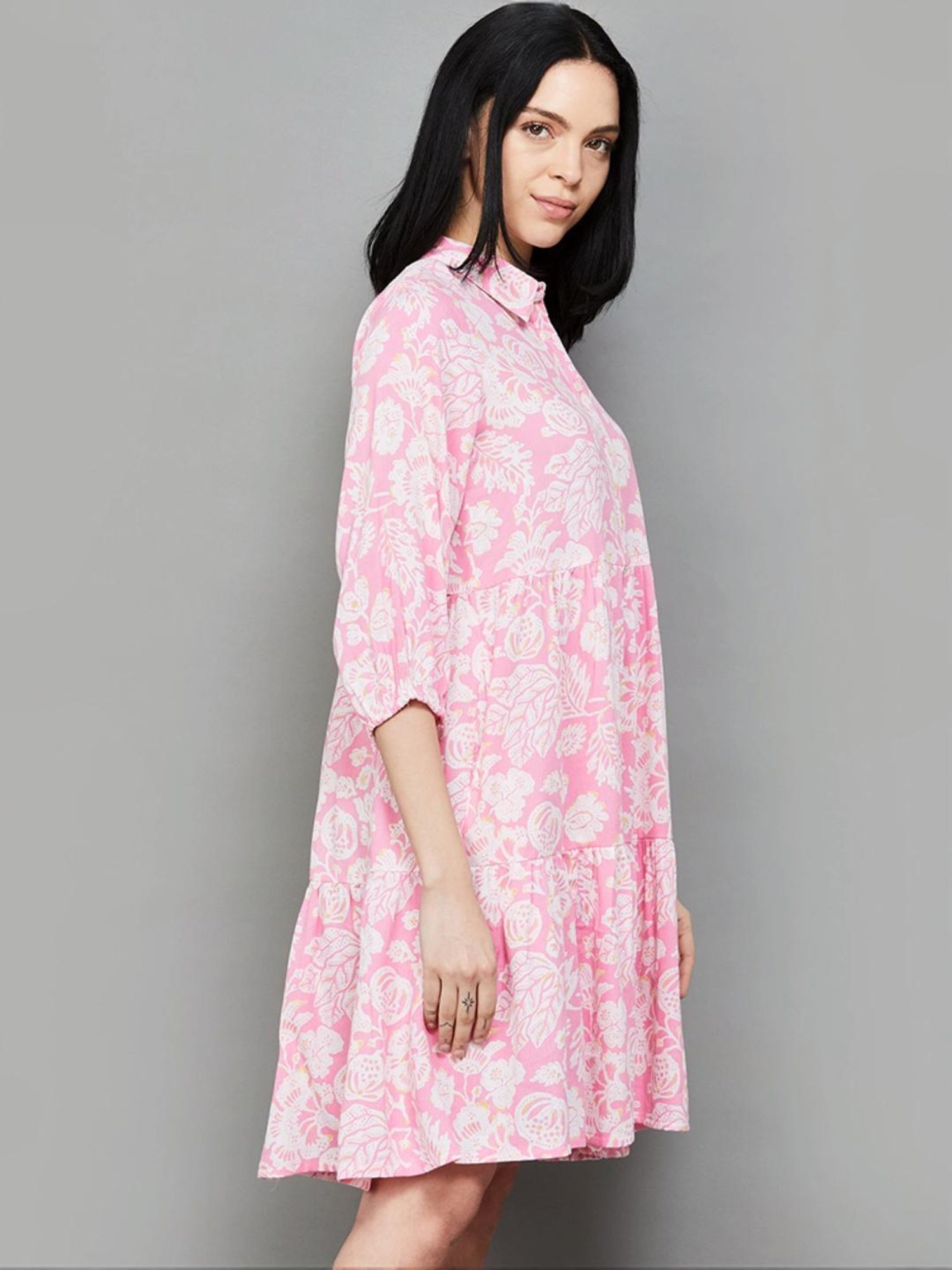 Colour Me by Melange Pink Floral Print A-Line Dress