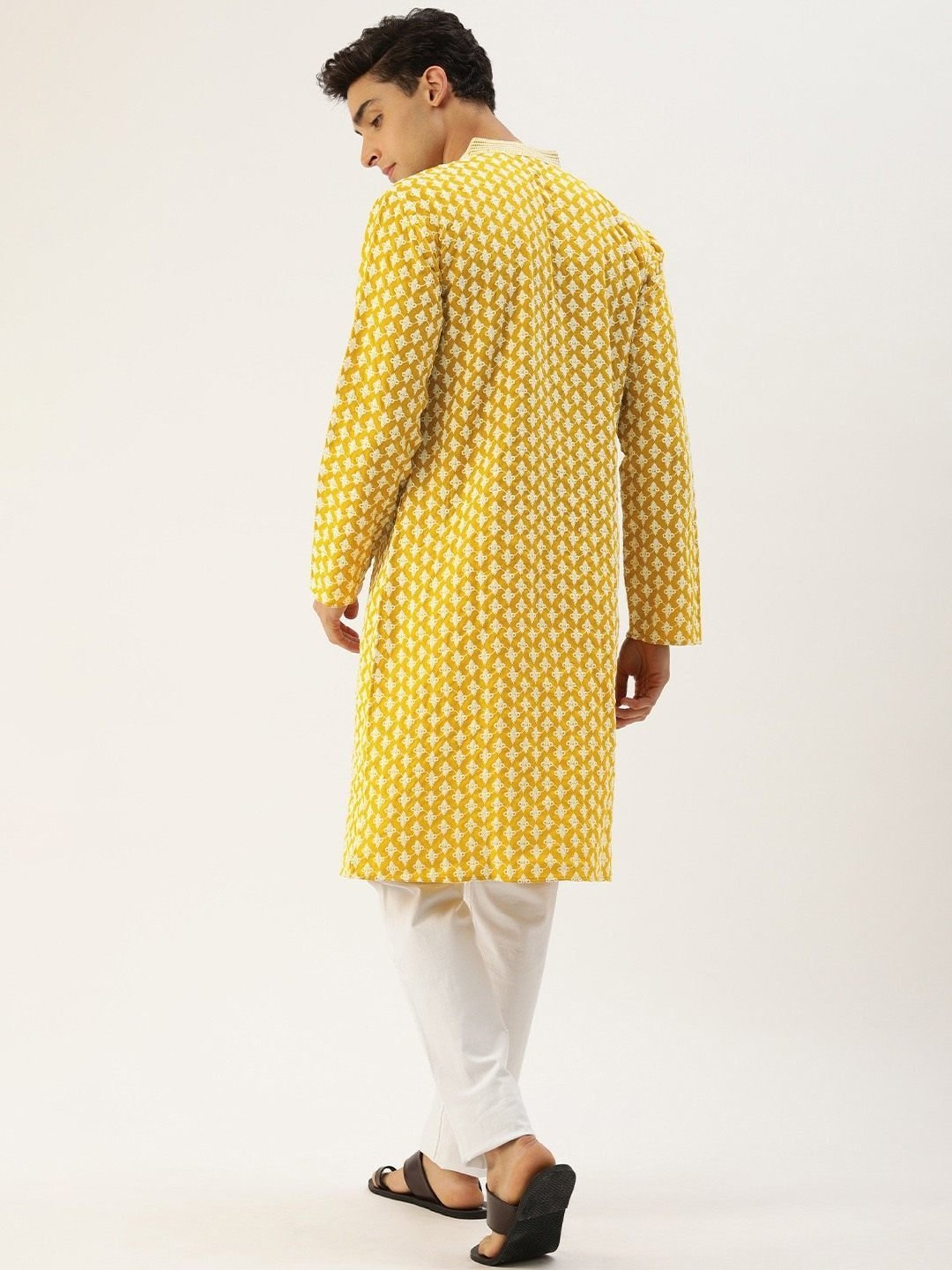 SWAGG INDIA Yellow Cotton Regular Fit Embroidered Kurta