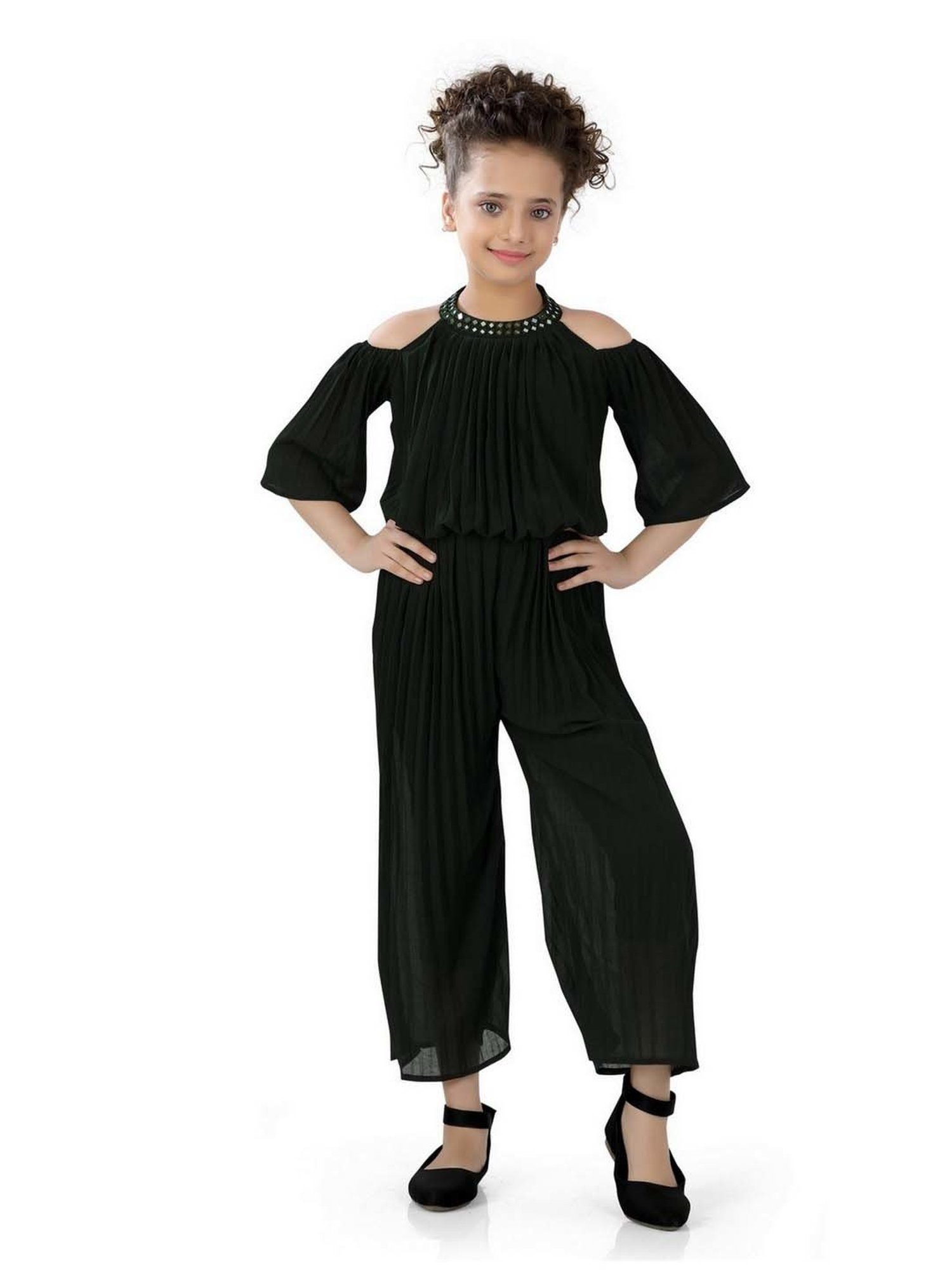 poplins Kids Green Cotton Regular Fit Jumpsuit