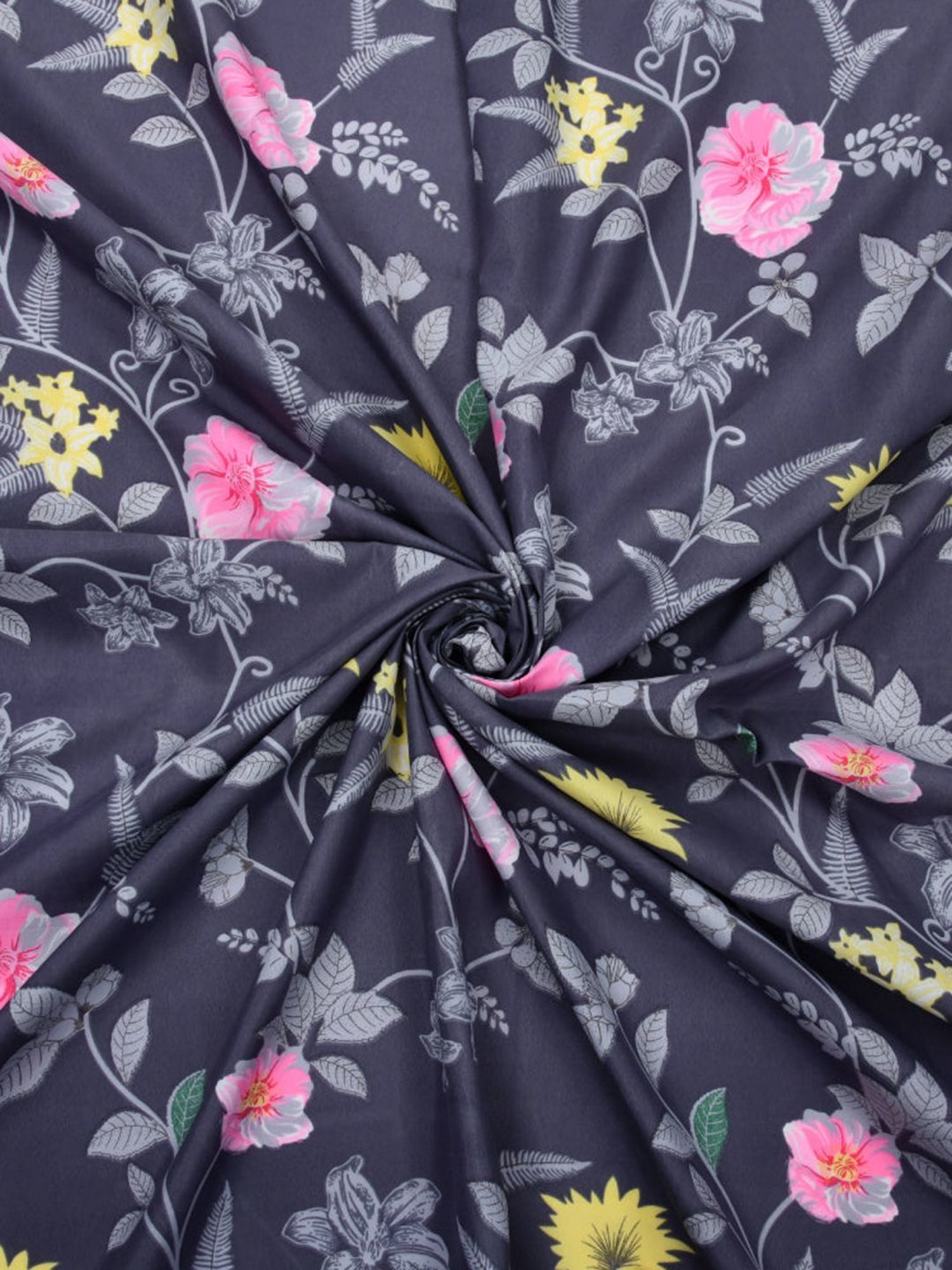 @home Utopia Foliage Floral Grey 110 GSM Cotton Blend Double Bed Sheet with 2 Pillow Covers