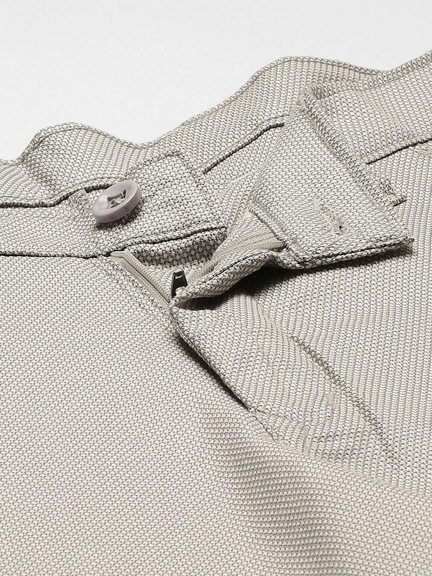 Sojanya Grey Cotton Regular Slim Fit Self Pattern Flat Front Trousers