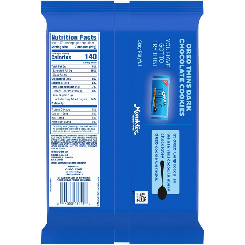 Oreo Dark Chocolate Flavor Creme Chocolate Sandwich Cookies Family Size - 17oz