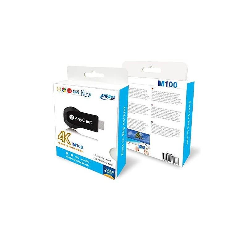 4K1080P Anycast M100 Wireless Display Adapter  WiFi Display Dongle HDMI Screen Mirroring Dual Core H265HEVC Decoder HD TV Stick Without Switching Miracast Airplay DLNA Support 4K 1080P