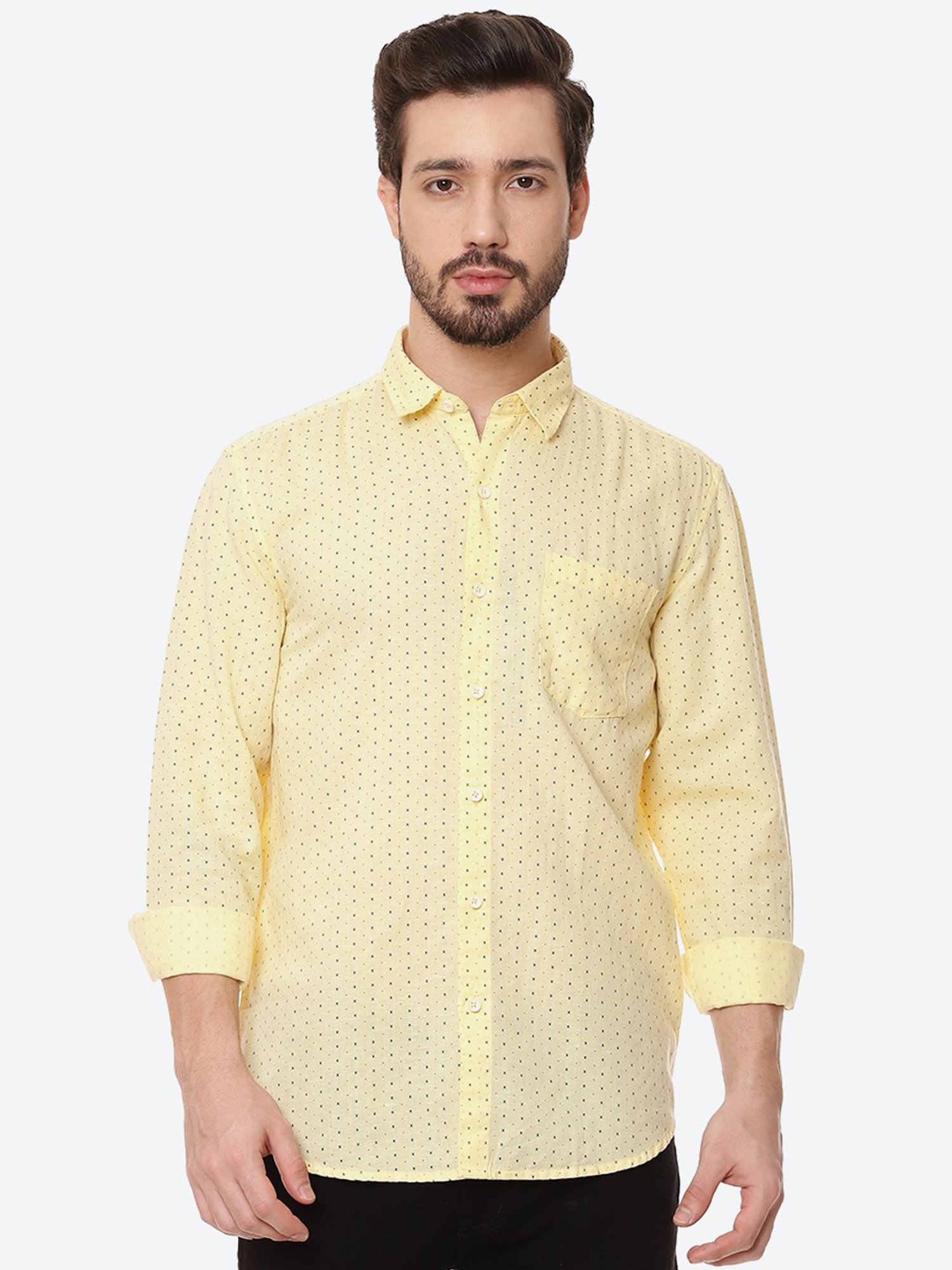 NUMERO UNO Yellow Slim Fit Printed Shirt