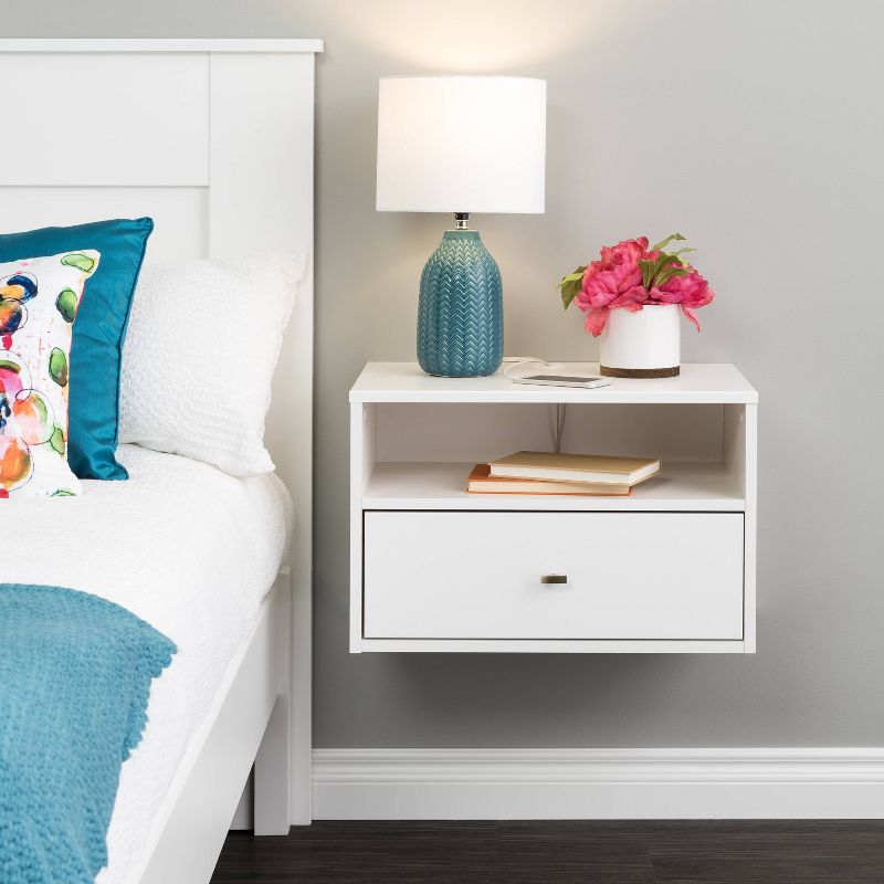 Floating 1 Drawer Nightstand with Open Shelf White - Prepac