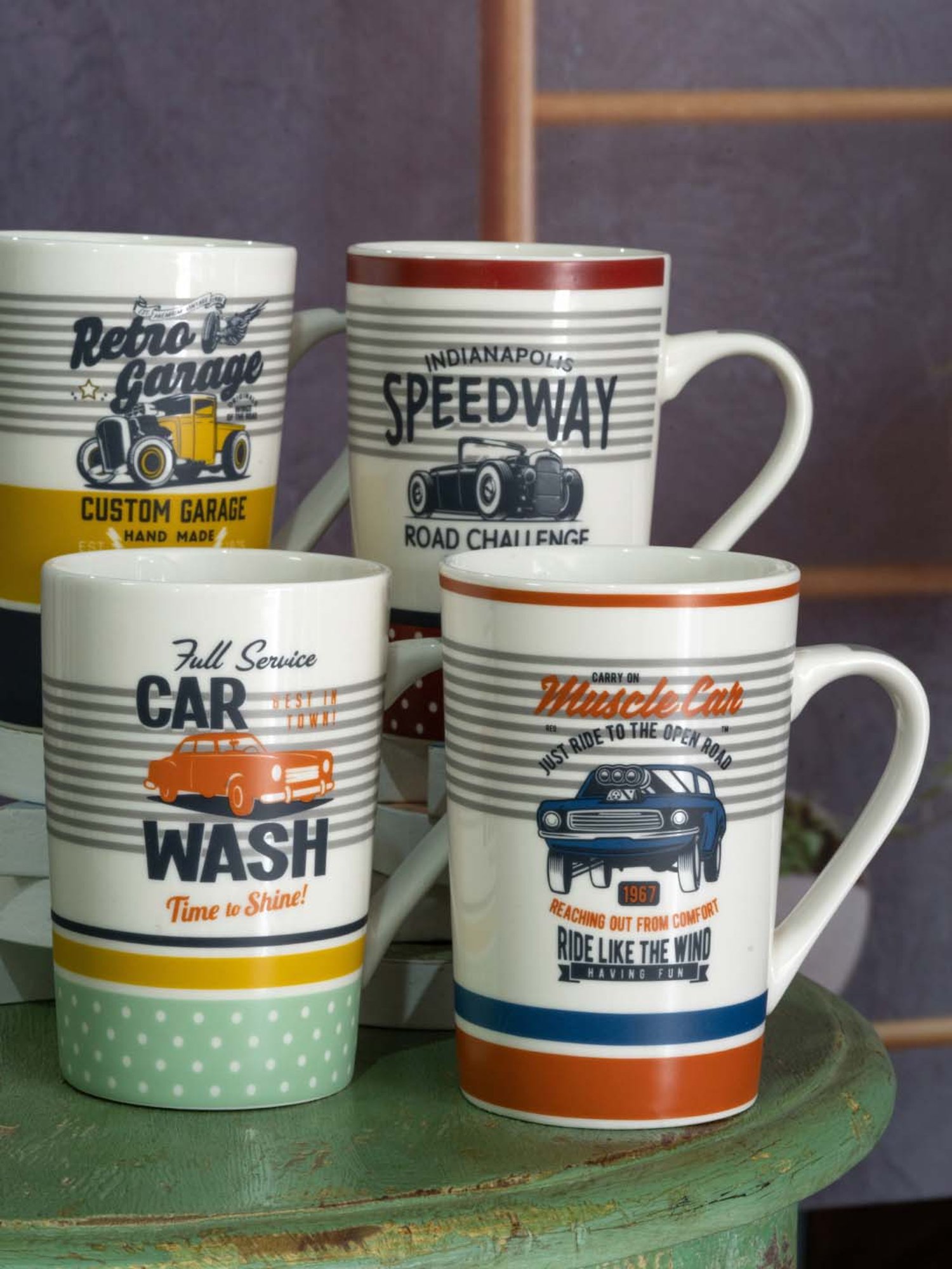 White Gold Multicolor Porcelain 8 cm Mug - Set of 4