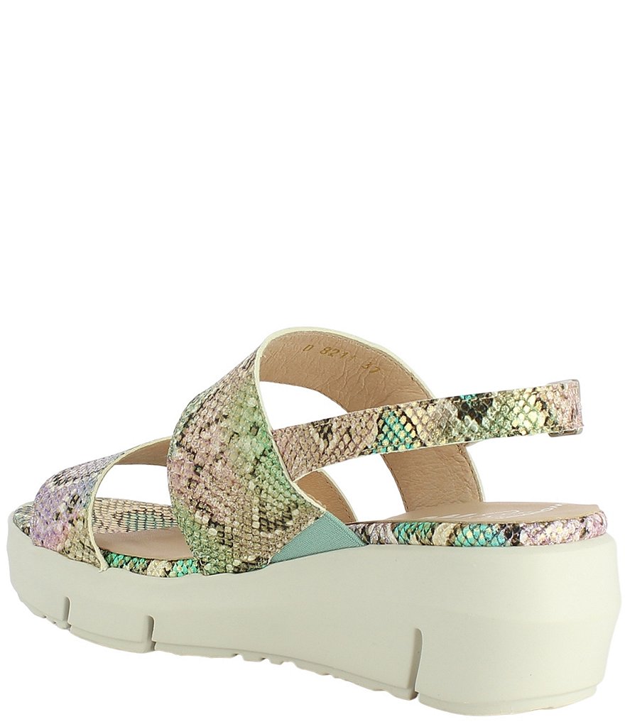 Wonders Marie Snake Print Leather Platform Wedge Extra Light Sandals