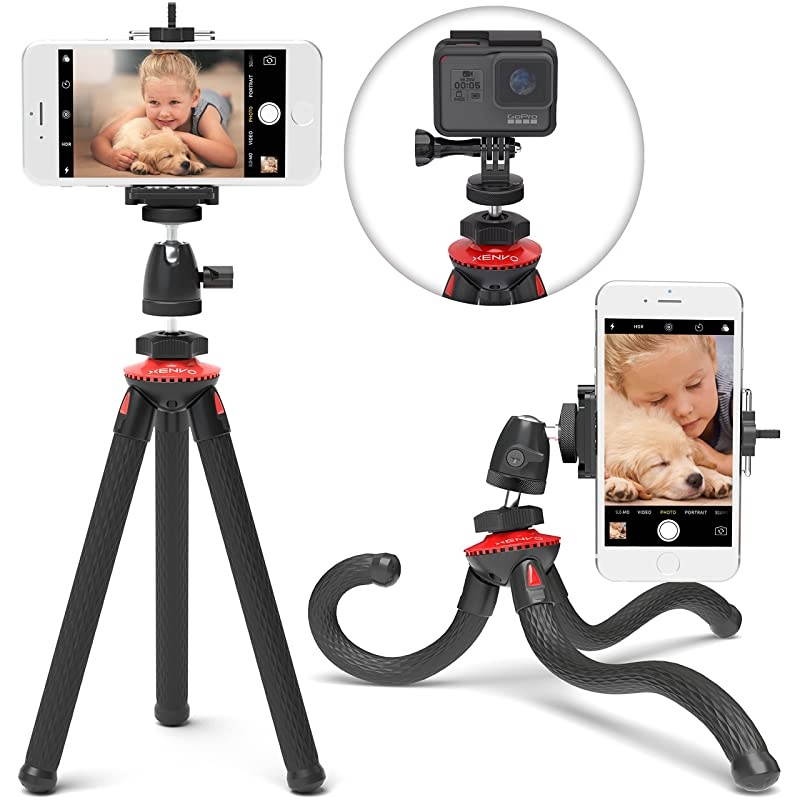 SquidGrip Flexible Cell Phone Tripod and Portable Action Camera Holder - Compatible with iPhone, GoPro, Android, Samsung, Google Pixel and All Mobile Phones