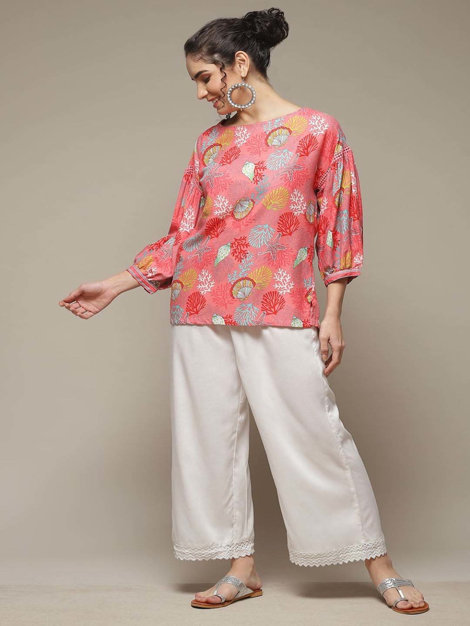 Rangriti Coral Printed Top