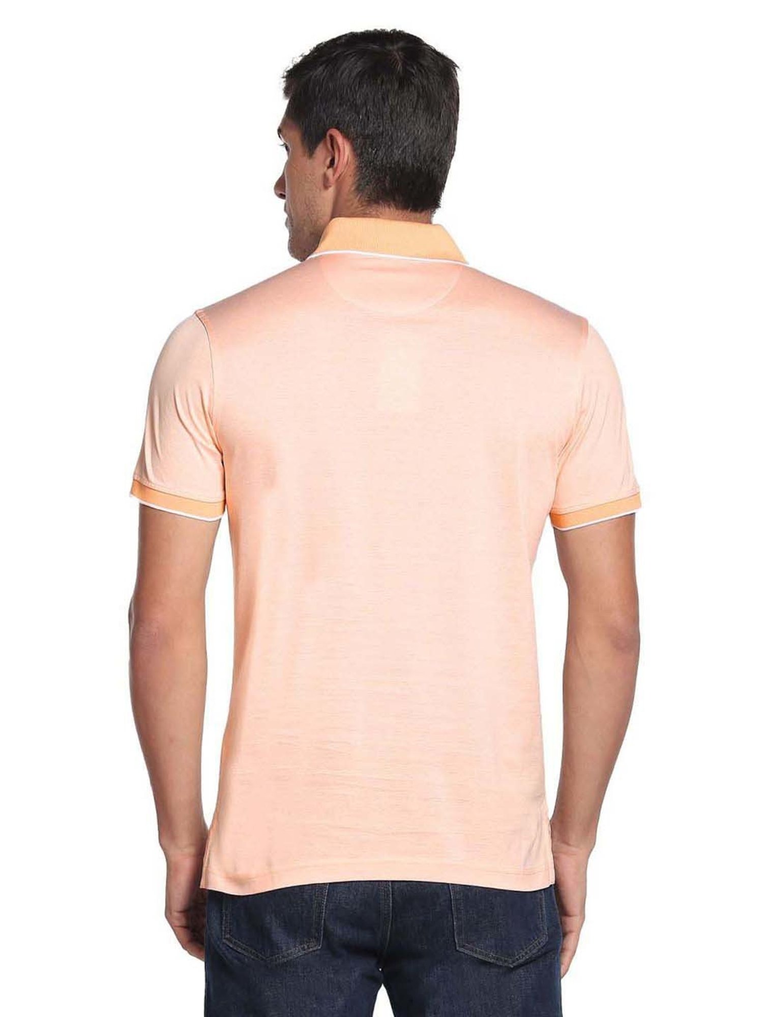 Arrow Peach Cotton Regular Fit Self Pattern Polo T-Shirt
