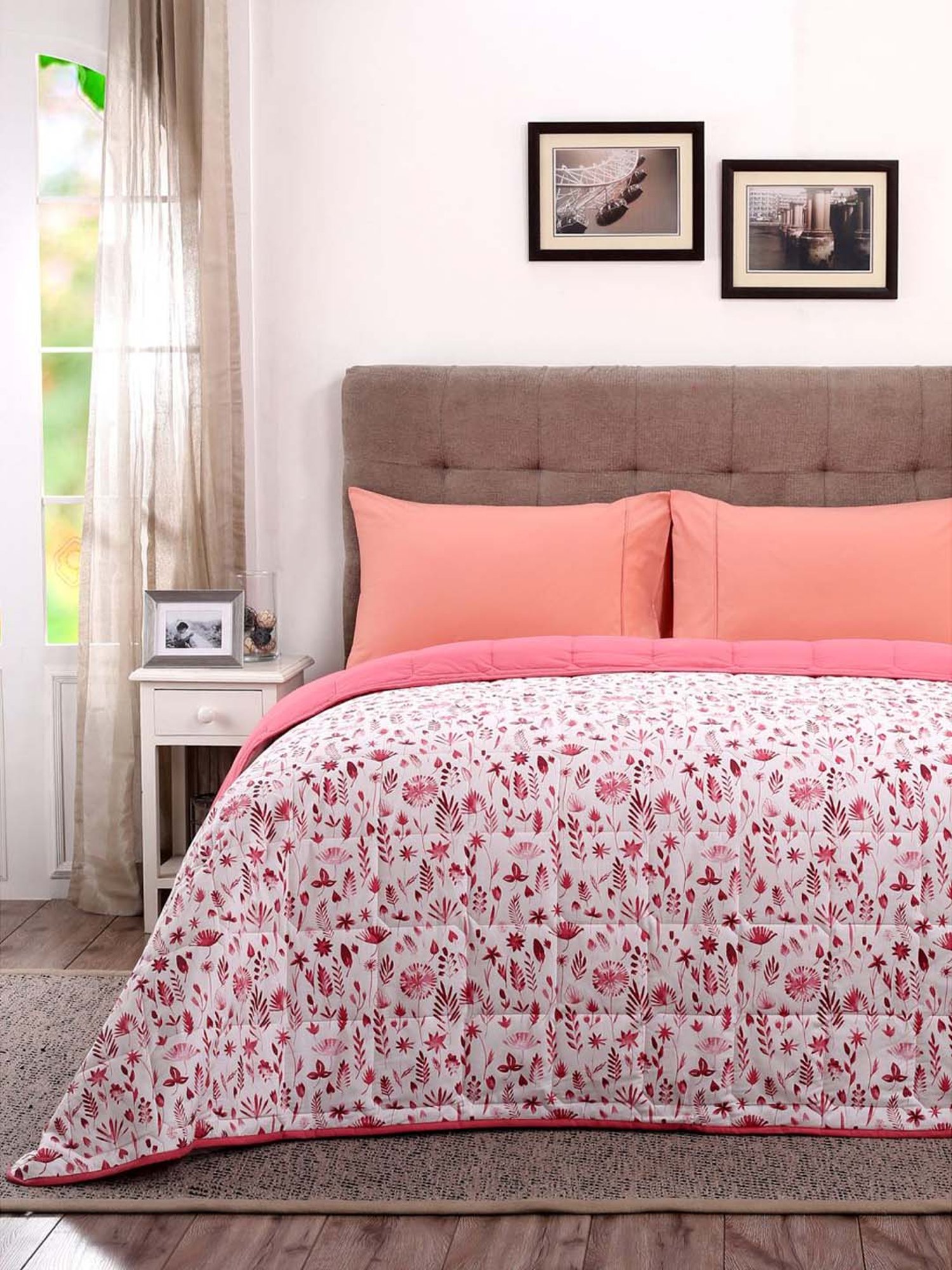 Maspar Lexus Floral Red Cotton 100 GSM Quilt - Set of 1