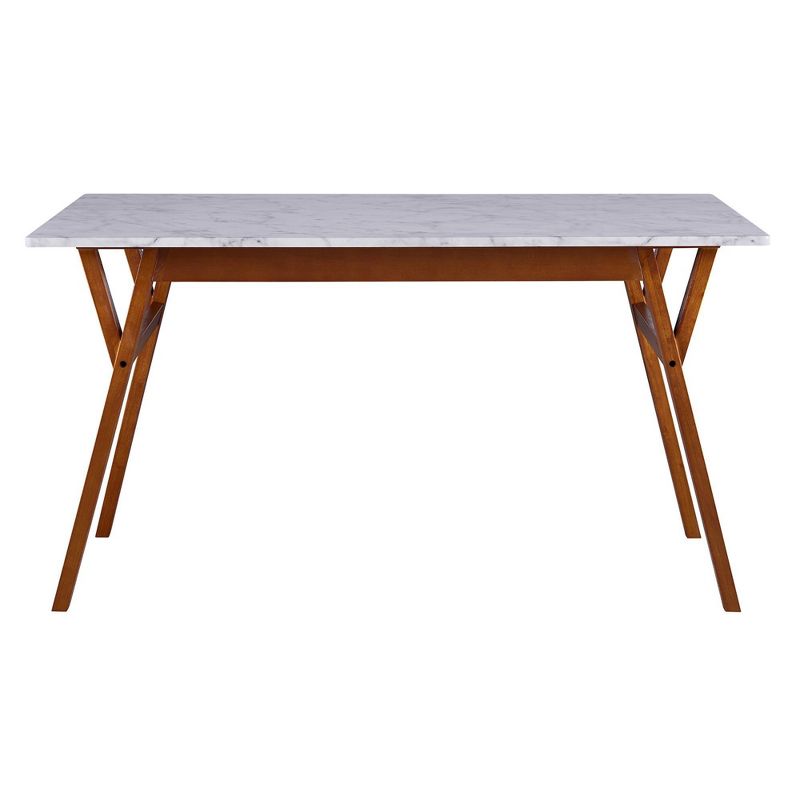 Ashton Rectangular Dining Table with Faux Marble Top Solid Wood Leg Walnut Finish - Versanora
