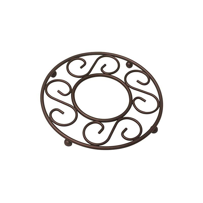 Scroll Collection Steel Trivet for Hot Dishes, Pots And Pans, Round Design, For Kitchen & Dinning Table, Bronze