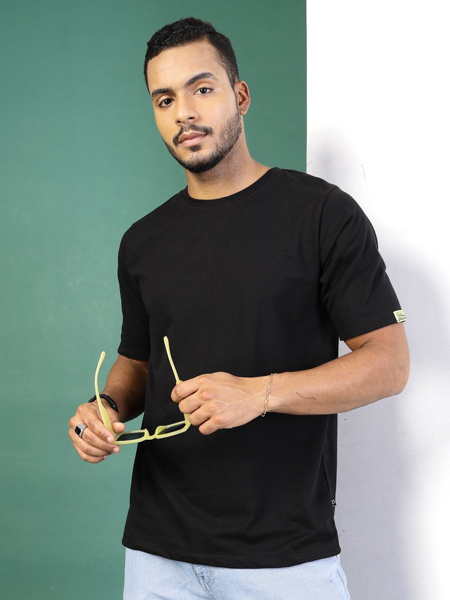 Rigo Black Cotton Loose Fit Printed T-Shirt