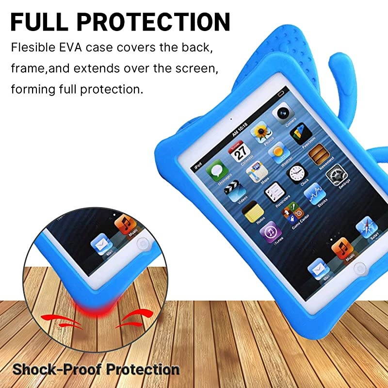 iPad 7 8 10.2 3D Cute Butterfly Case for Kids Light Weight EVA Stand Shockproof Rugged Heavy Duty Kids Friendly iPad Cover for Kids iPad 10.2 iPad 7th 8th (Blue)