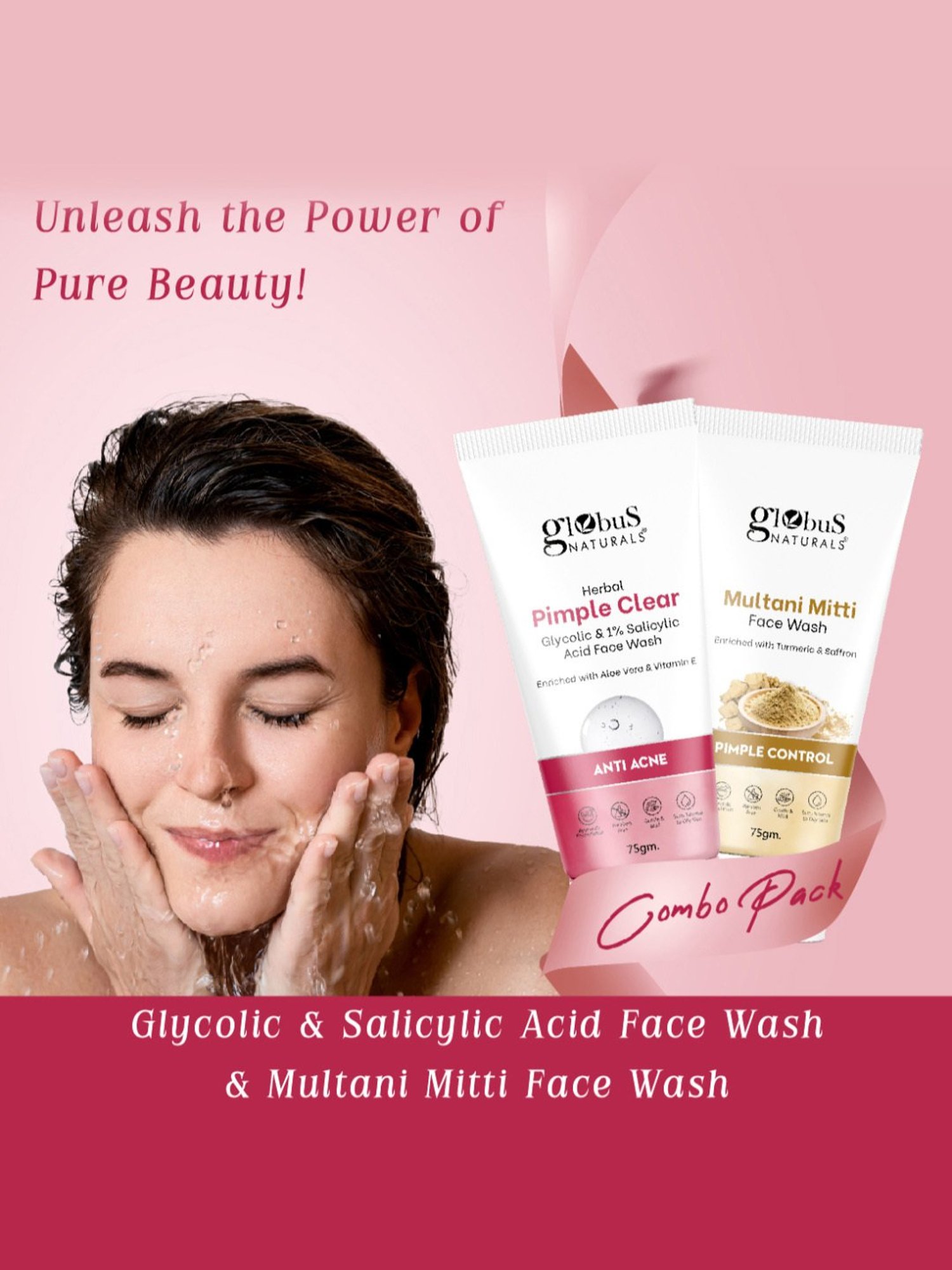 Globus Naturals Herbal Pimple Clear & Multani Mitti Face Wash Combo