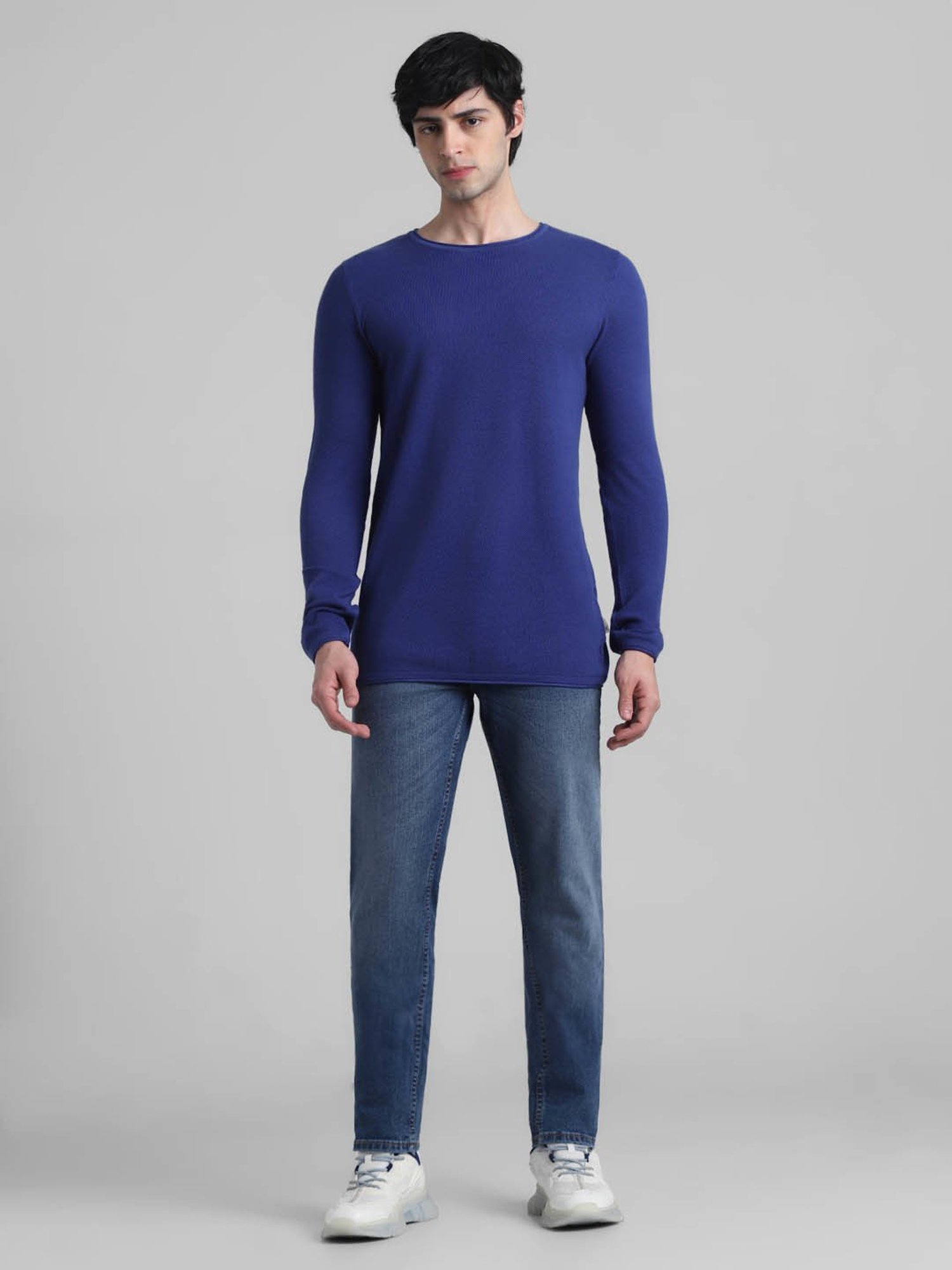 Jack & Jones Twilight Blue Cotton Regular Fit Sweater