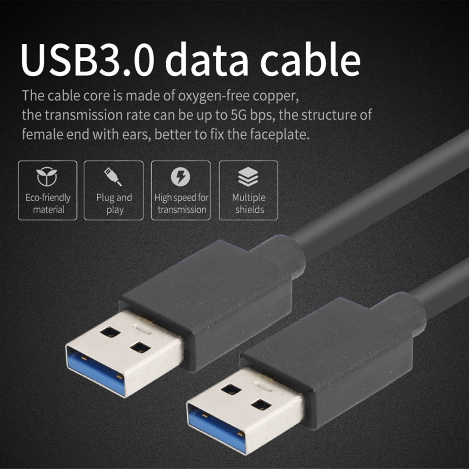 SatelliteSale USB 3.0 Cable Type A Male to Male for Data Transfer (15 Feet)
