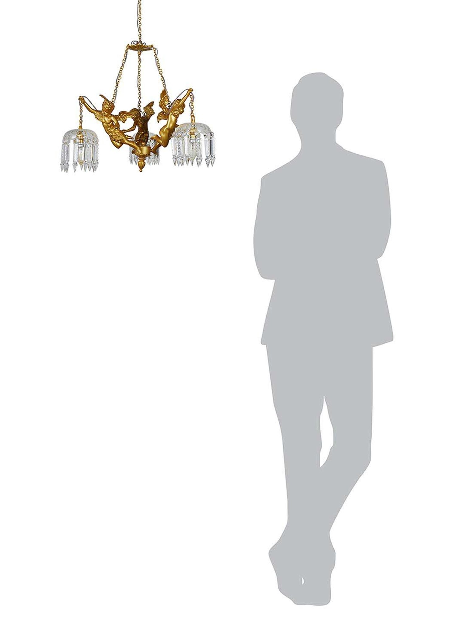 FOS LIGHTING Golden & Transparent Aluminium 3-In-1 Cherubs Chandelier With Glass Shade