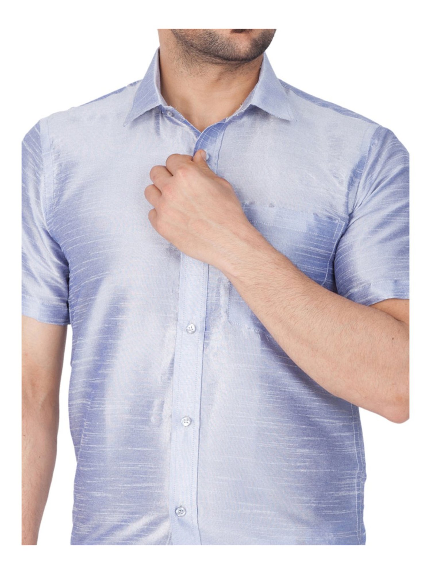 VASTRAMAY Sky Blue Straight Fit Self Pattern Ethnic Shirt