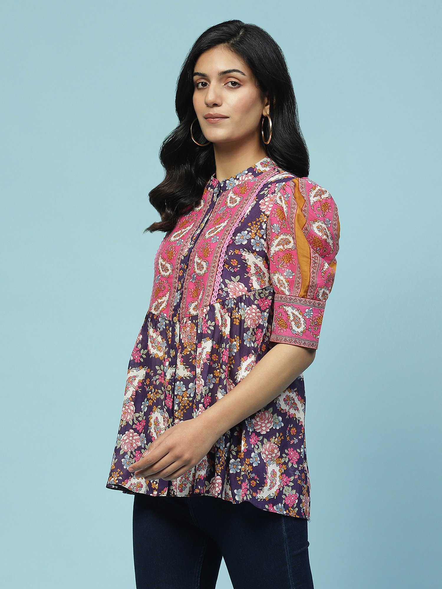 aarke Ritu Kumar Purple Floral Print Top