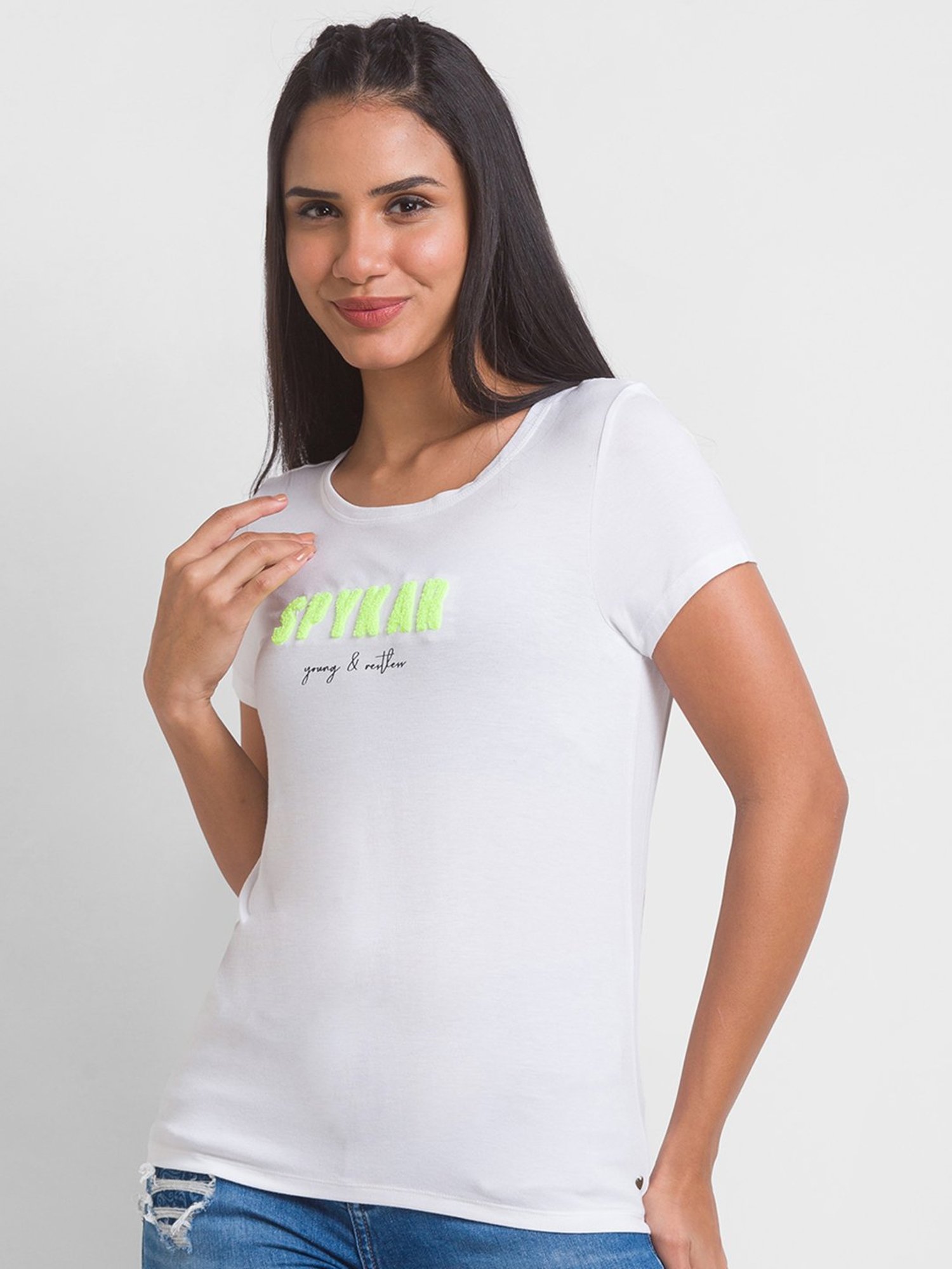 Spykar White Printed T-Shirt