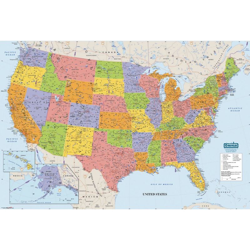 House Of Doolittle Laminated United States Map 50"x3" Multi-Color 720