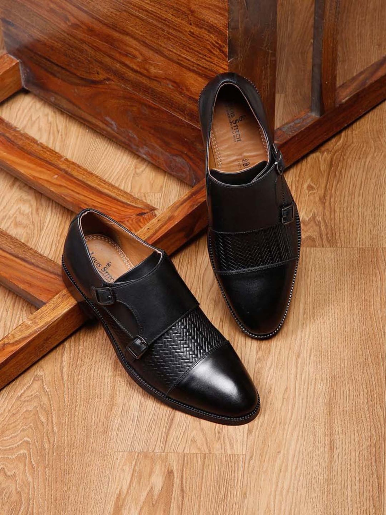 Louis Stitch Men's Obsidian Black Monk Shoes