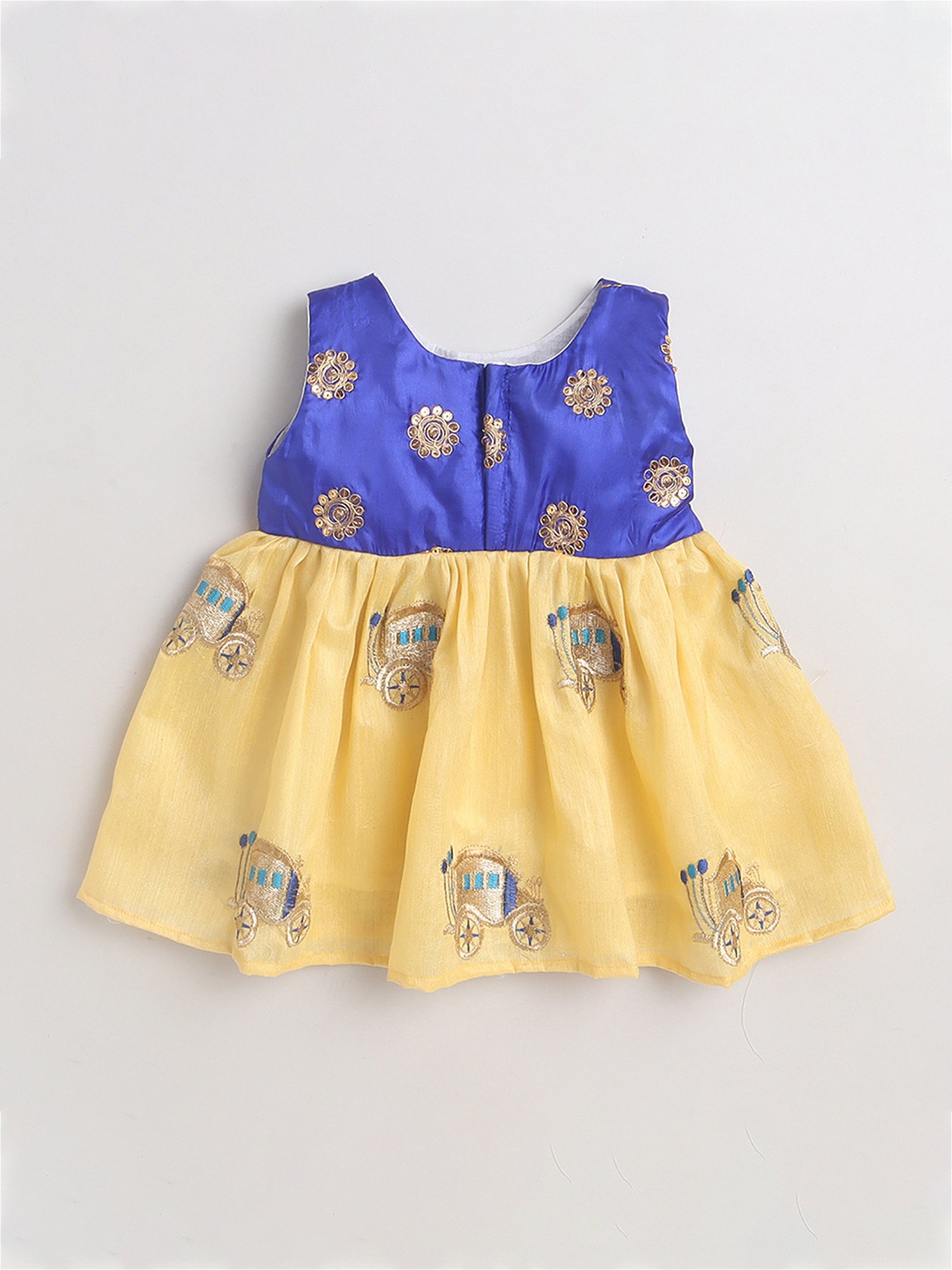 Many Frocks Kids Blue & Beige Embroidered Dress