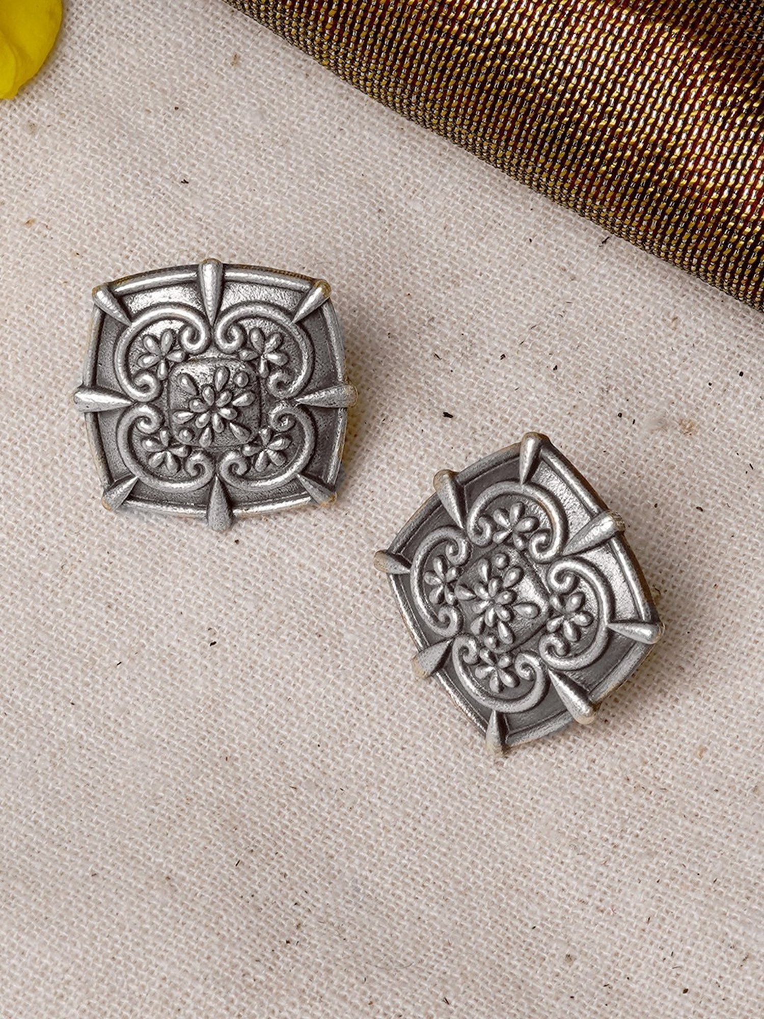 Teejh Ethnic Nysha Silver Oxidized Stud Earrings