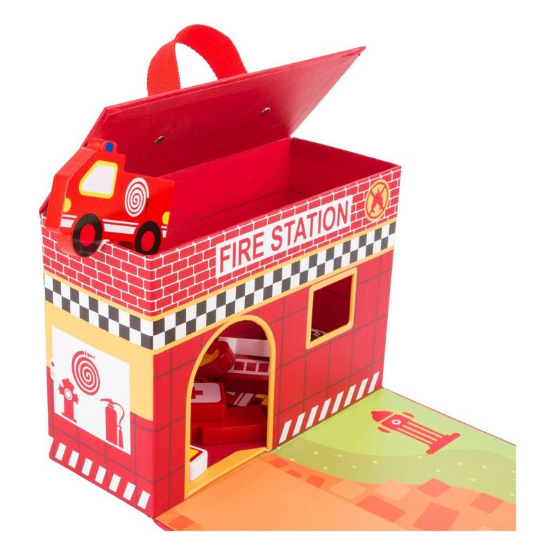 Small Foot Wooden Toys Fire House Playworld In Carrying Case