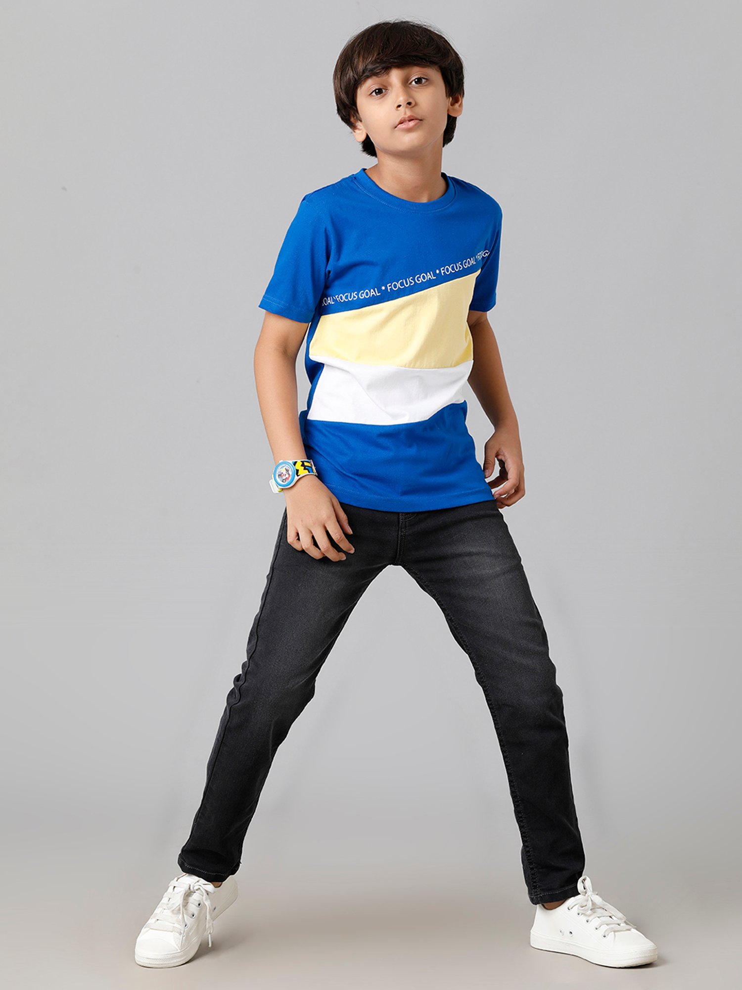 Under Fourteen Only Kids Blue Color Block T-Shirt