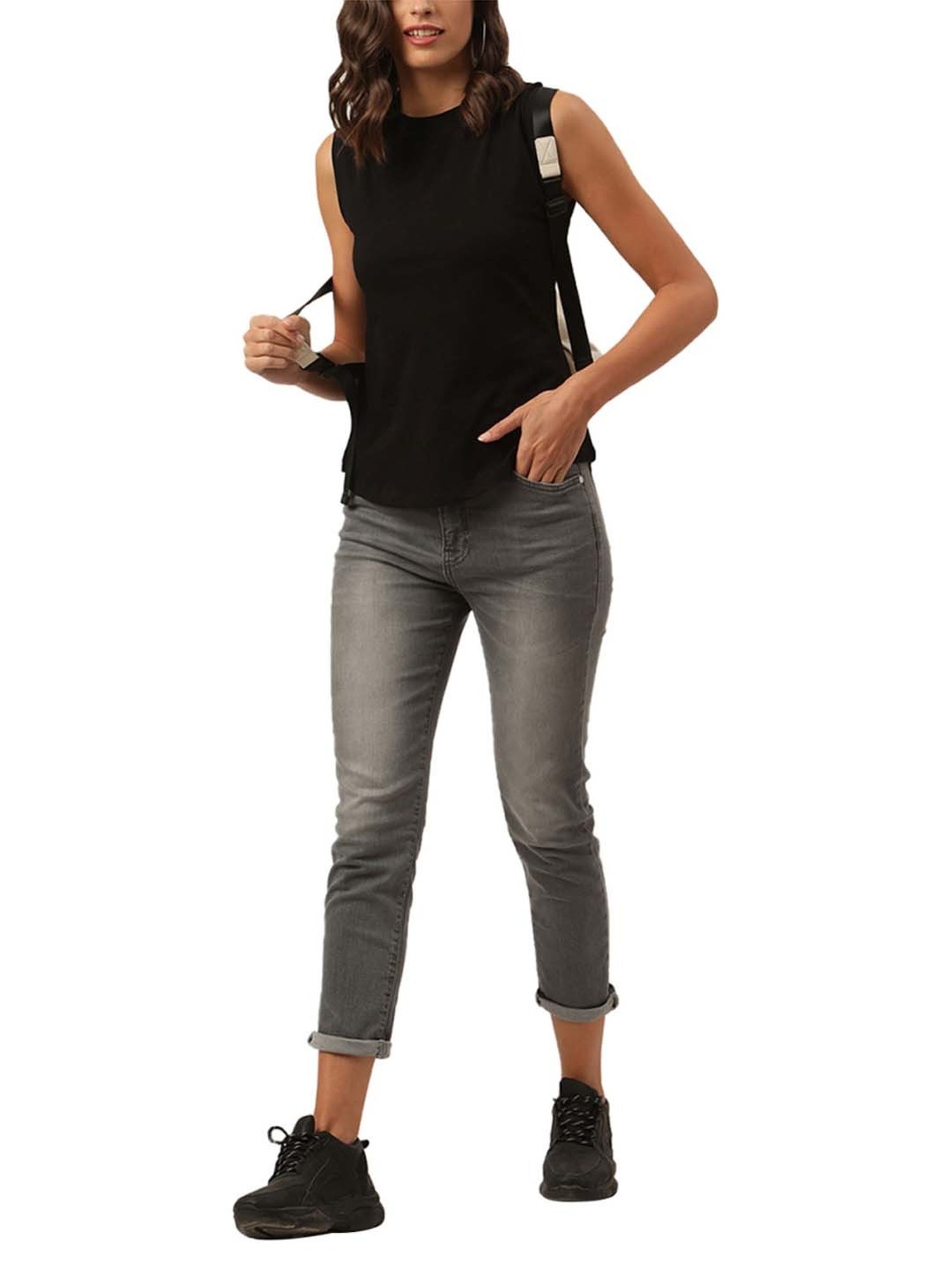 KENDALL + KYLIE Grey Cotton Mid Rise Jeans