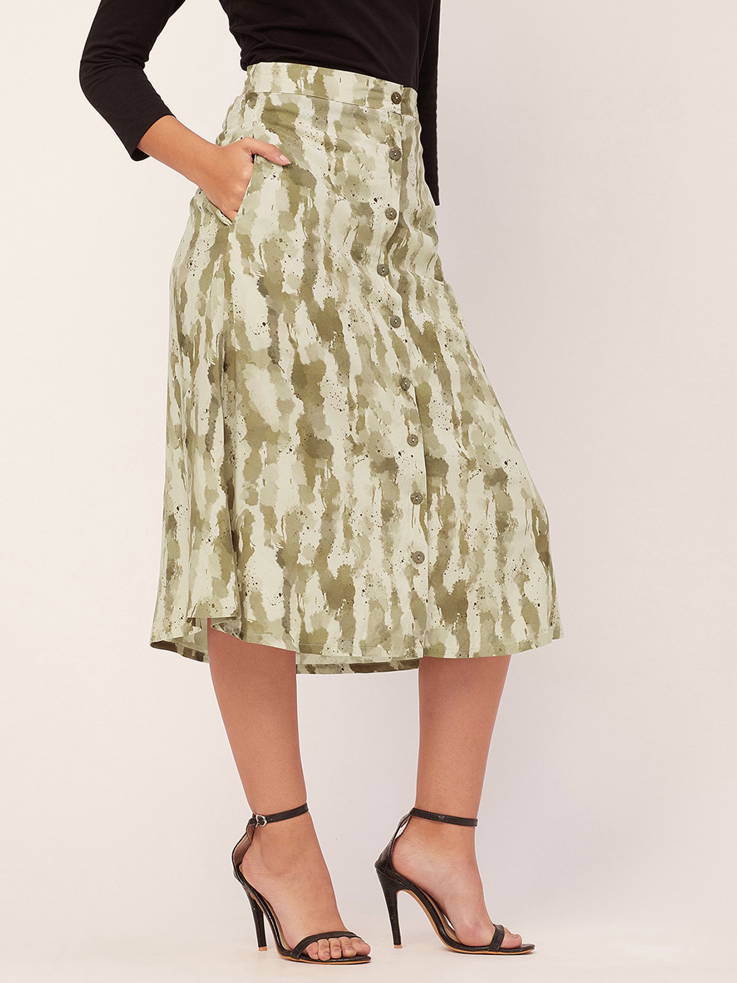 Moomaya Khaki Printed Skirt