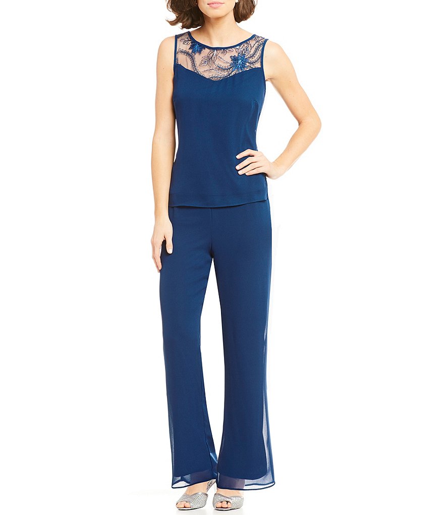 Le Bos Embroidered Chiffon 3-Piece Pant Set
