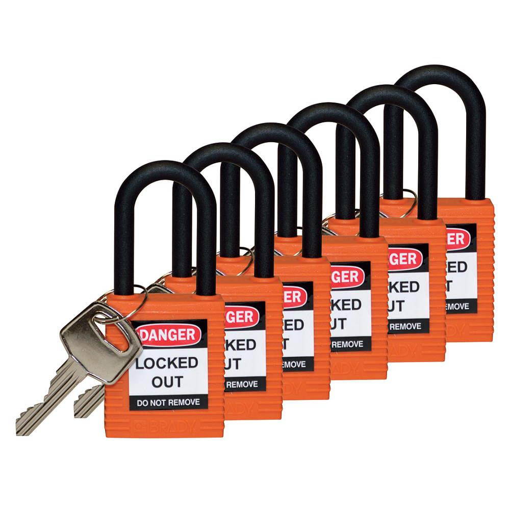 BRADY 123346 Lockout Padlock,KA,Orange,1-3/4"H,PK6