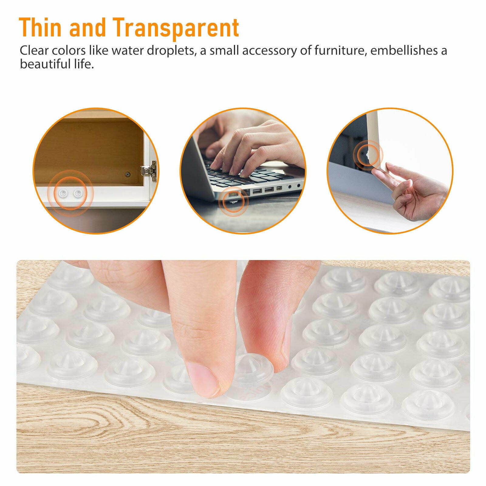 100pcs 1/2" Silicon Rubber Kitchen Cabinet Door Glass Pad Bumper Damper Cushion