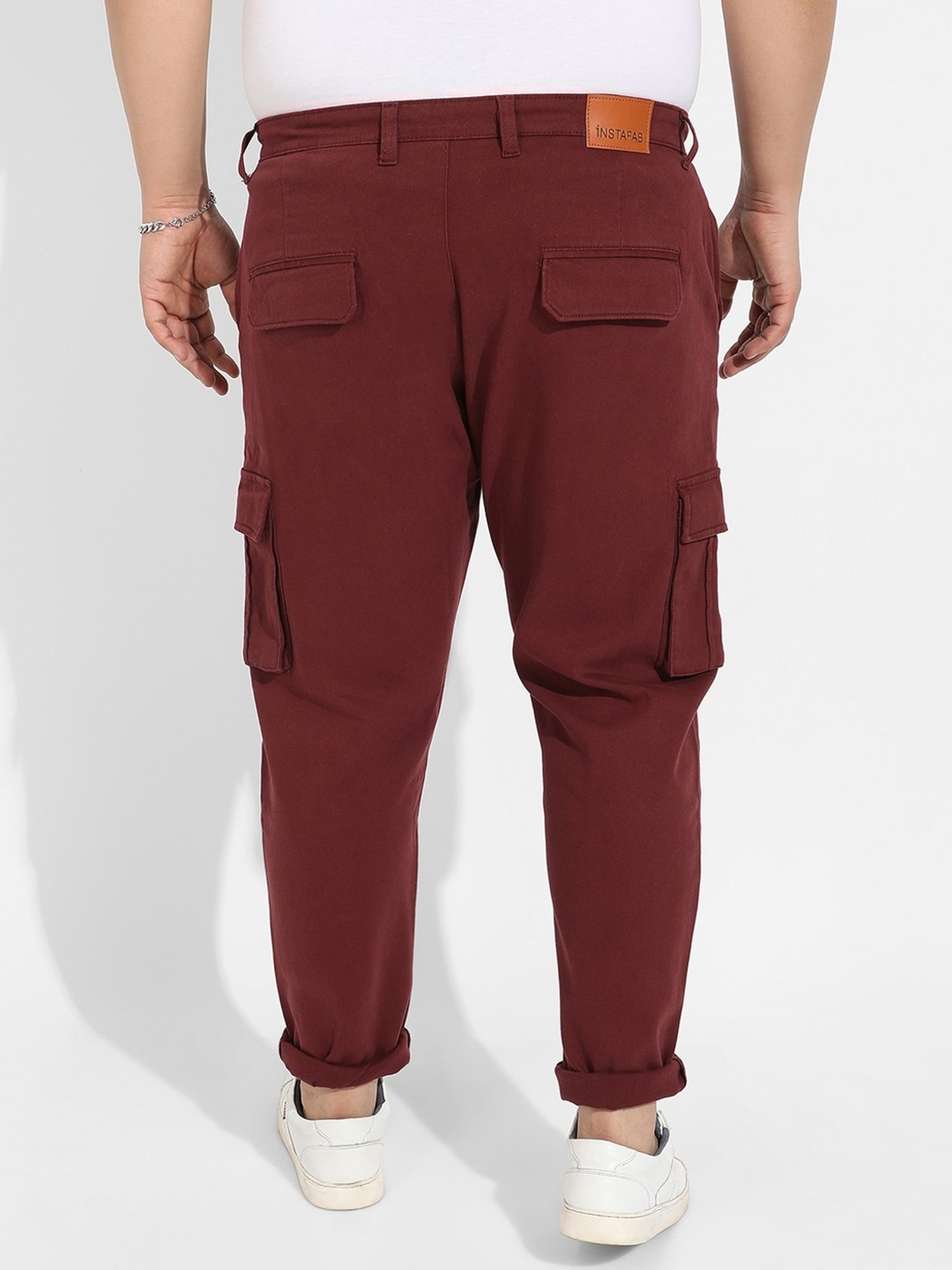 Instafab Plus Maroon Regular fit Plus Size Cargos