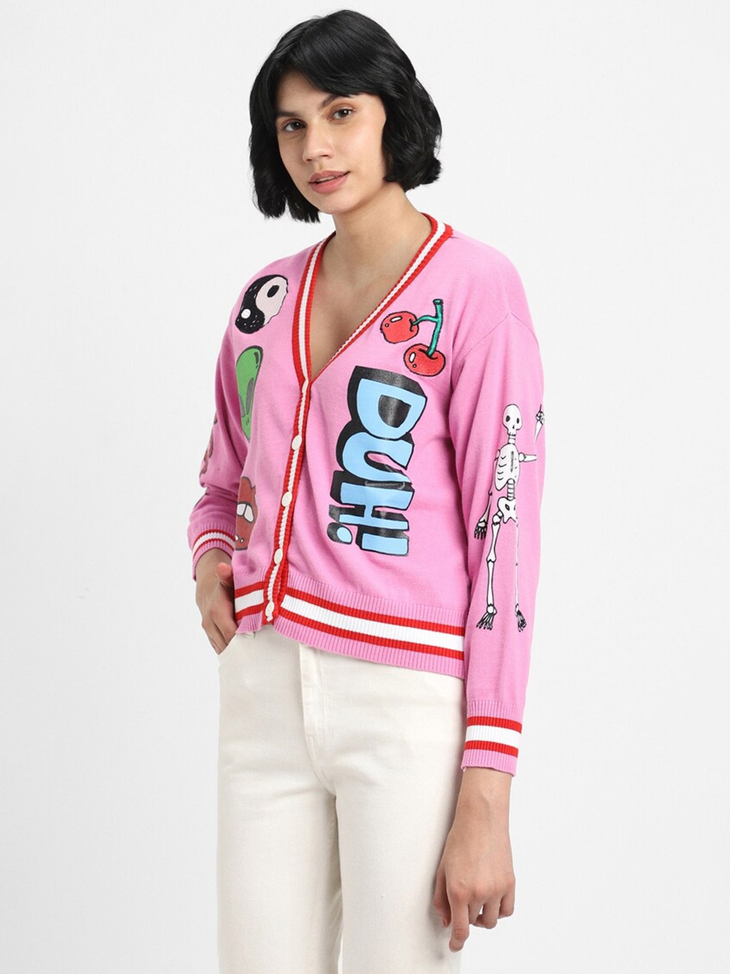 Forever 21 Pink Cotton Printed Cardigan